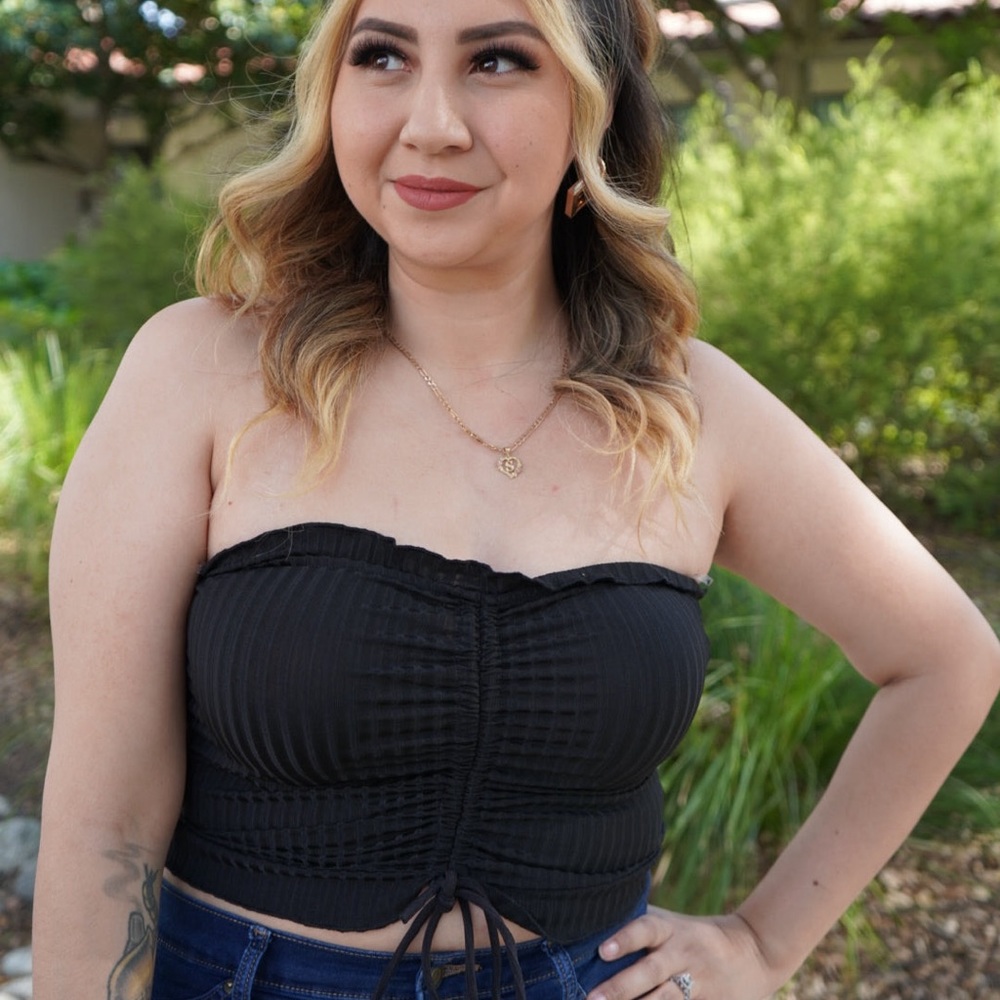 Black strapless top